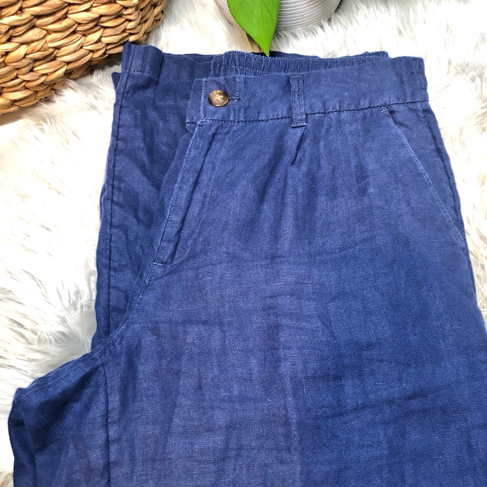 Blue Linen High Rise Wide Leg Pants - Picture 4 of 4
